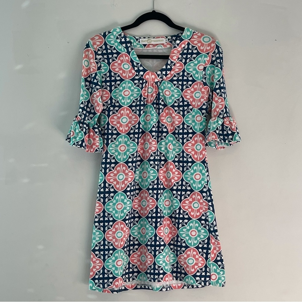 Tracy Negoshian Medallion Ruffle Sleeve Dress